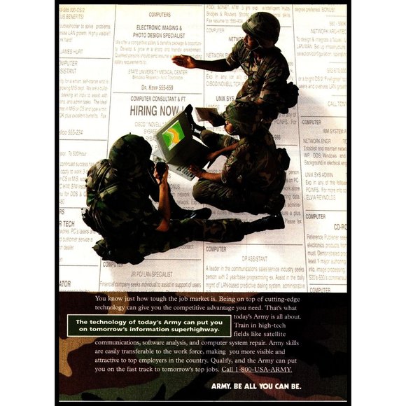 1995 US Army Recruiter Recruiting Vintage Print Ad IT Computers Tech Wall Art - Picture 1 of 1